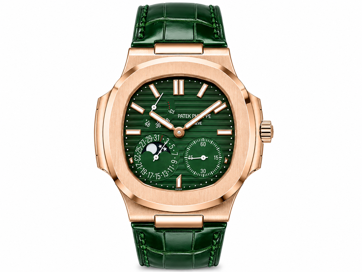 PP Nautilus – Rose Gold & Emerald Green Moonphase Chronograph