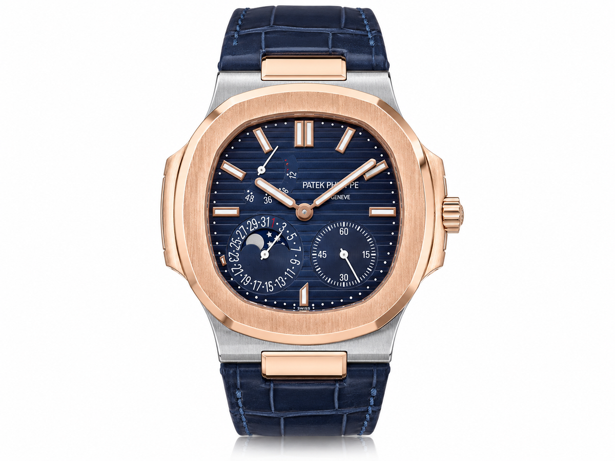 PP Nautilus – Rose Gold & Navy Blue Moonphase Chronograph