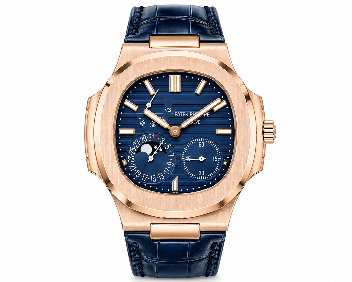 PP Nautilus – Rose Gold & Blue Moonphase Chronograph