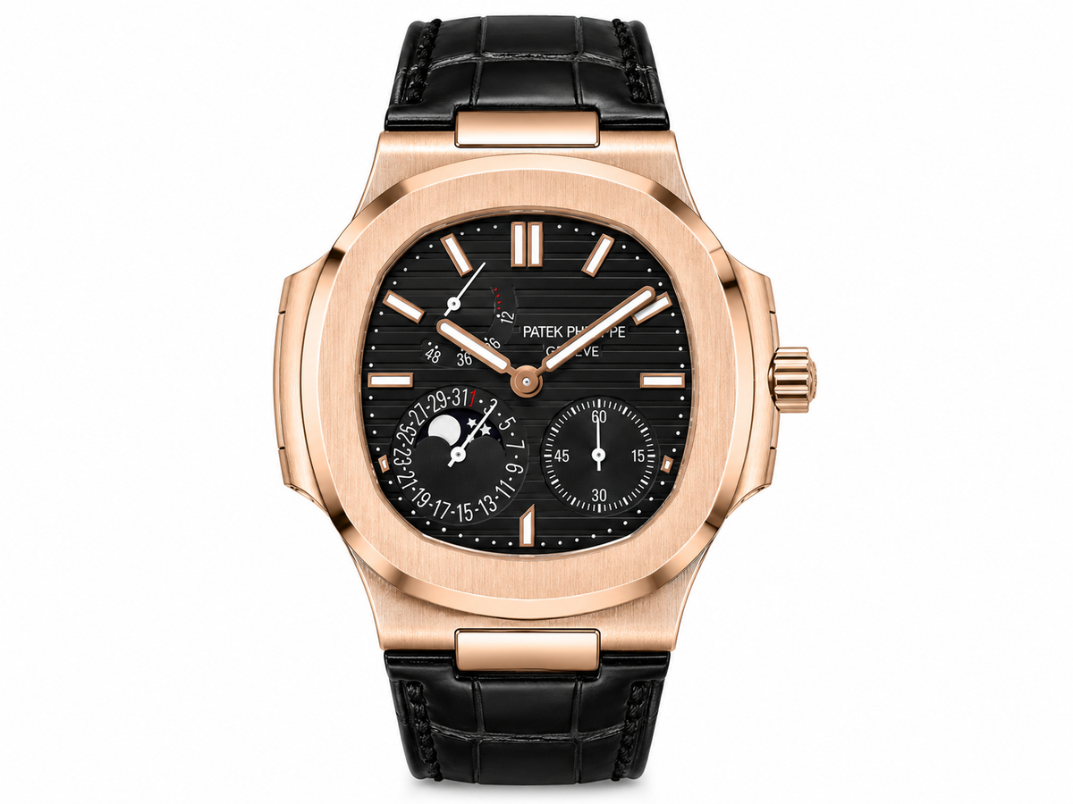 PP Nautilus – Rose Gold & Black Moonphase Chronograph