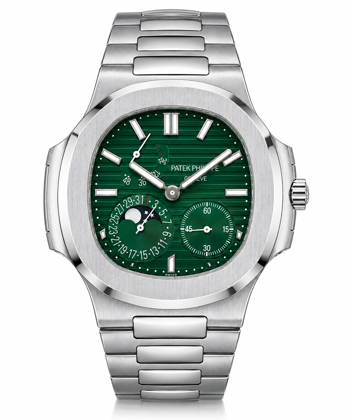 PP Nautilus – Stainless Steel & Emerald Green Moonphase Chronograph
