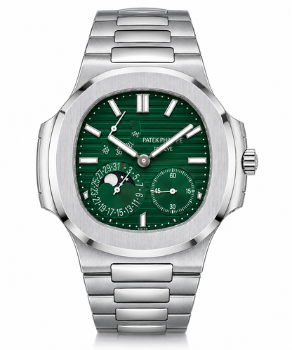 PP Nautilus – Stainless Steel & Emerald Green Moonphase Chronograph