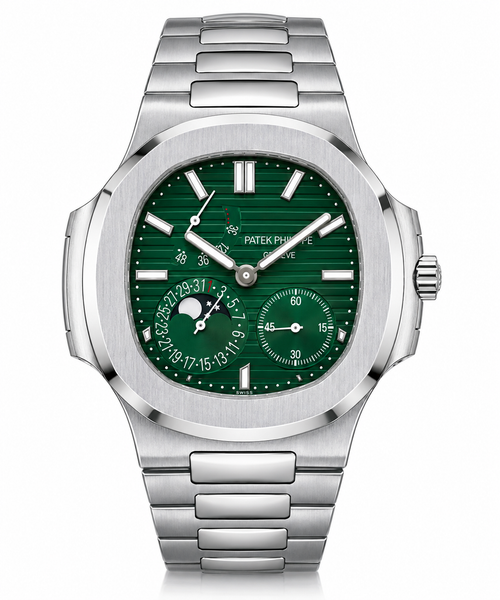 PP Nautilus – Stainless Steel & Emerald Green Moonphase Chronograph