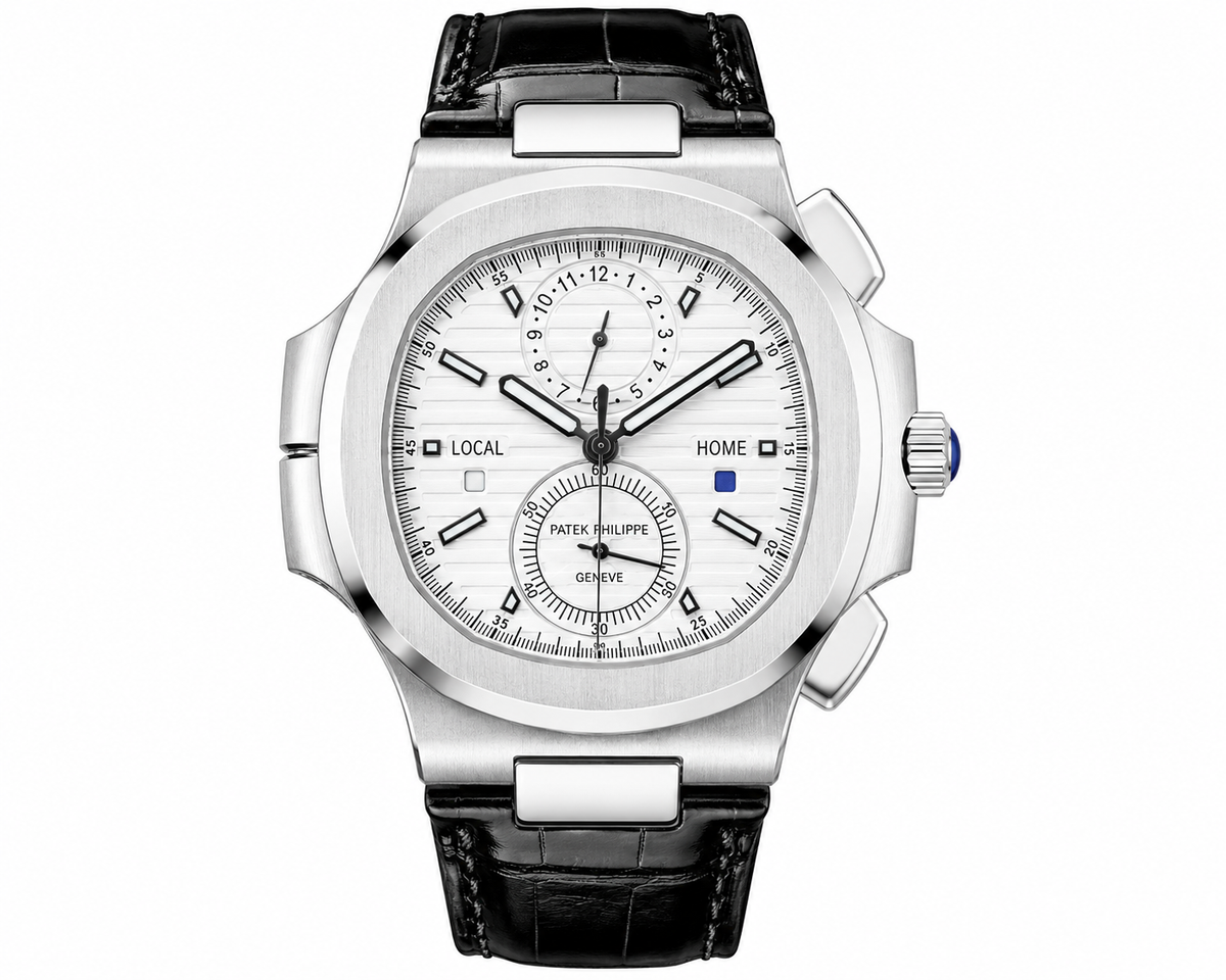 PP Nautilus – Silver, White Dial & Black Leather