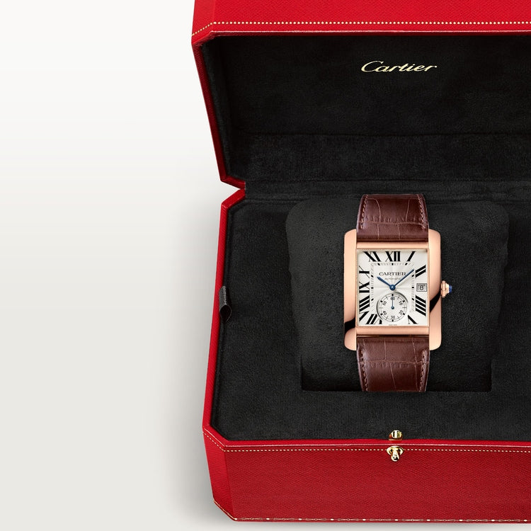 Tank MC – Rose Gold, Silver Dial & Brown Leather
