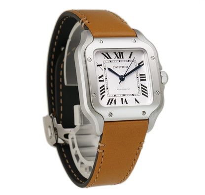 Santos Medium 35mm – Steel & Brown Leather