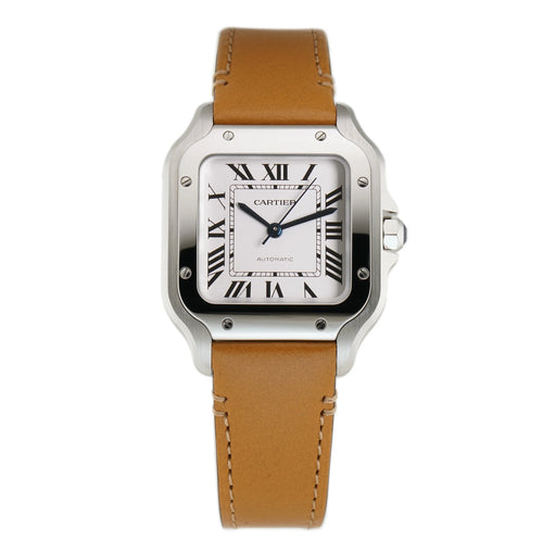 Santos Medium 35mm – Steel & Brown Leather