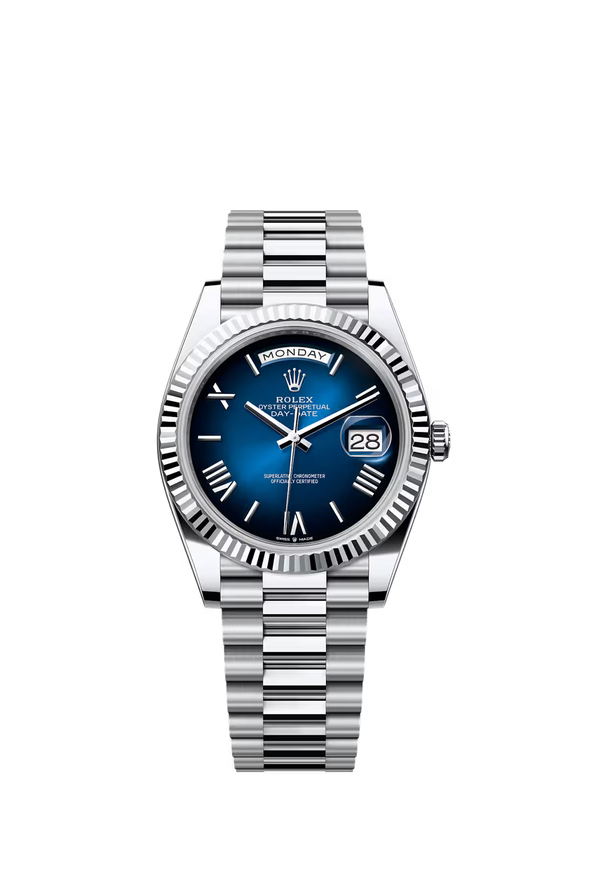 Day-Date 40 – Blue Roman Dial & Fluted Bezel
