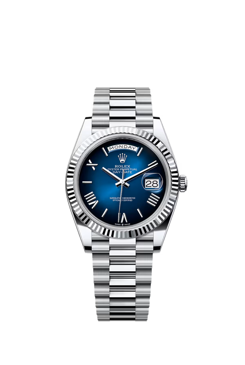 Day-Date 40 – Blue Roman Dial & Fluted Bezel