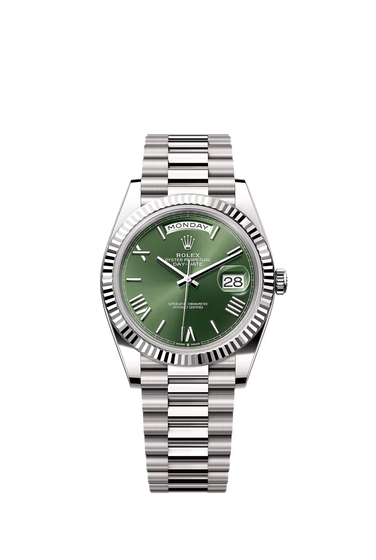 Day-Date 40 – Green Roman Dial & Fluted Bezel
