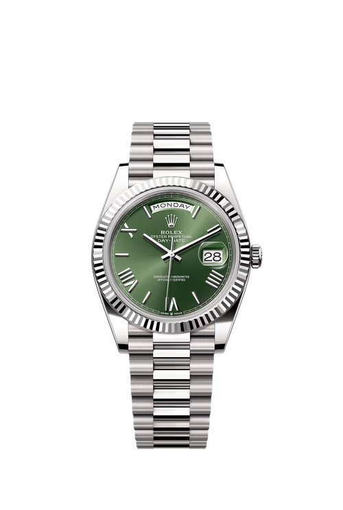 Day-Date 40 – Green Roman Dial & Fluted Bezel