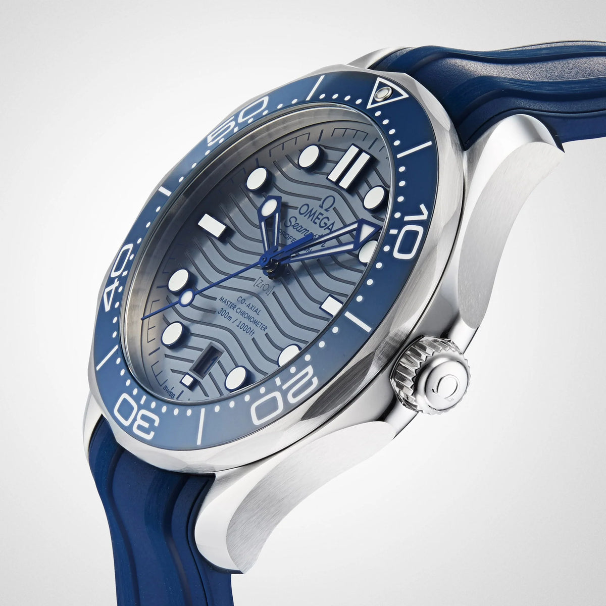Seamaster Diver 300M – Grey Wave Dial & Blue Rubber Strap