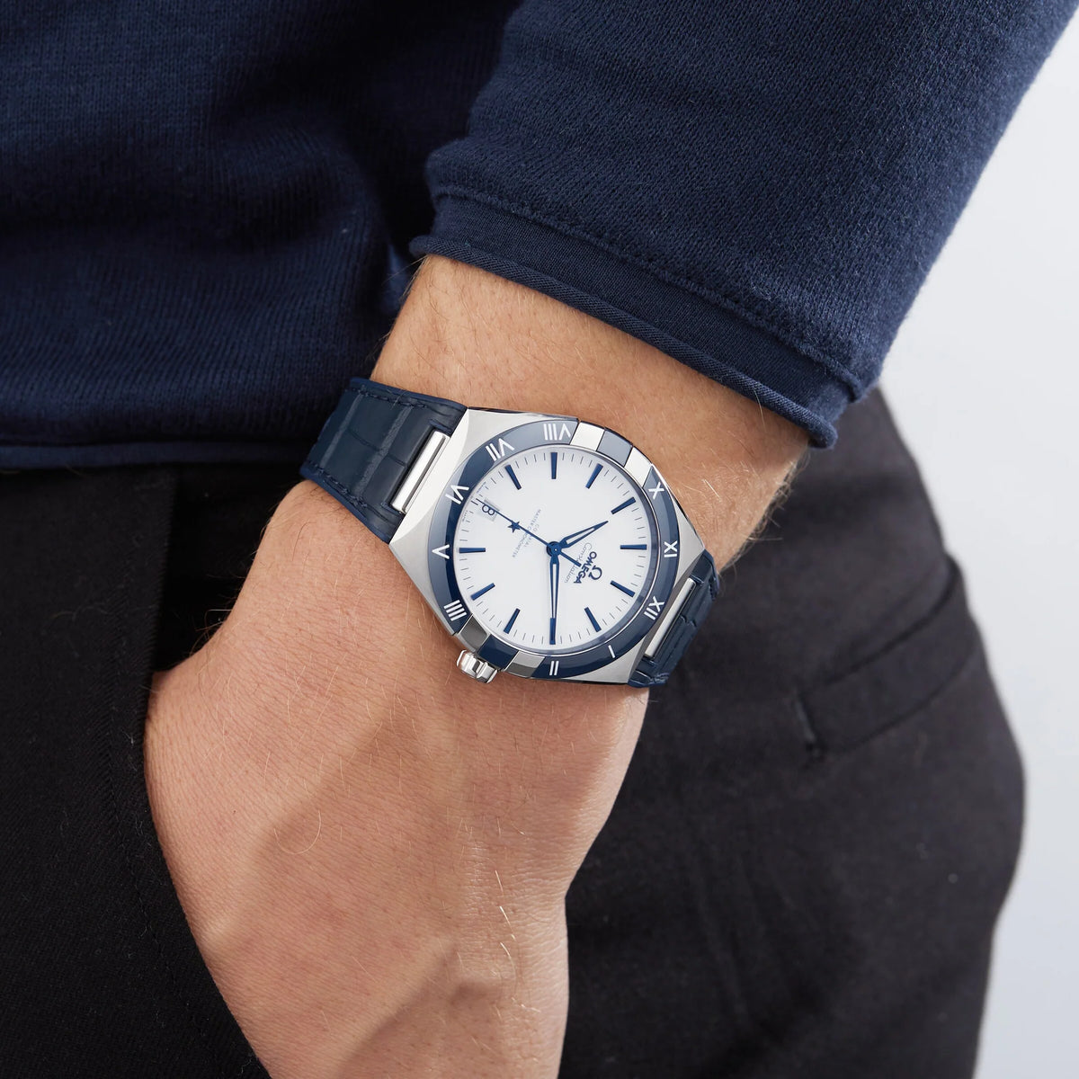 Constellation – White Dial, Blue Bezel & Leather Strap