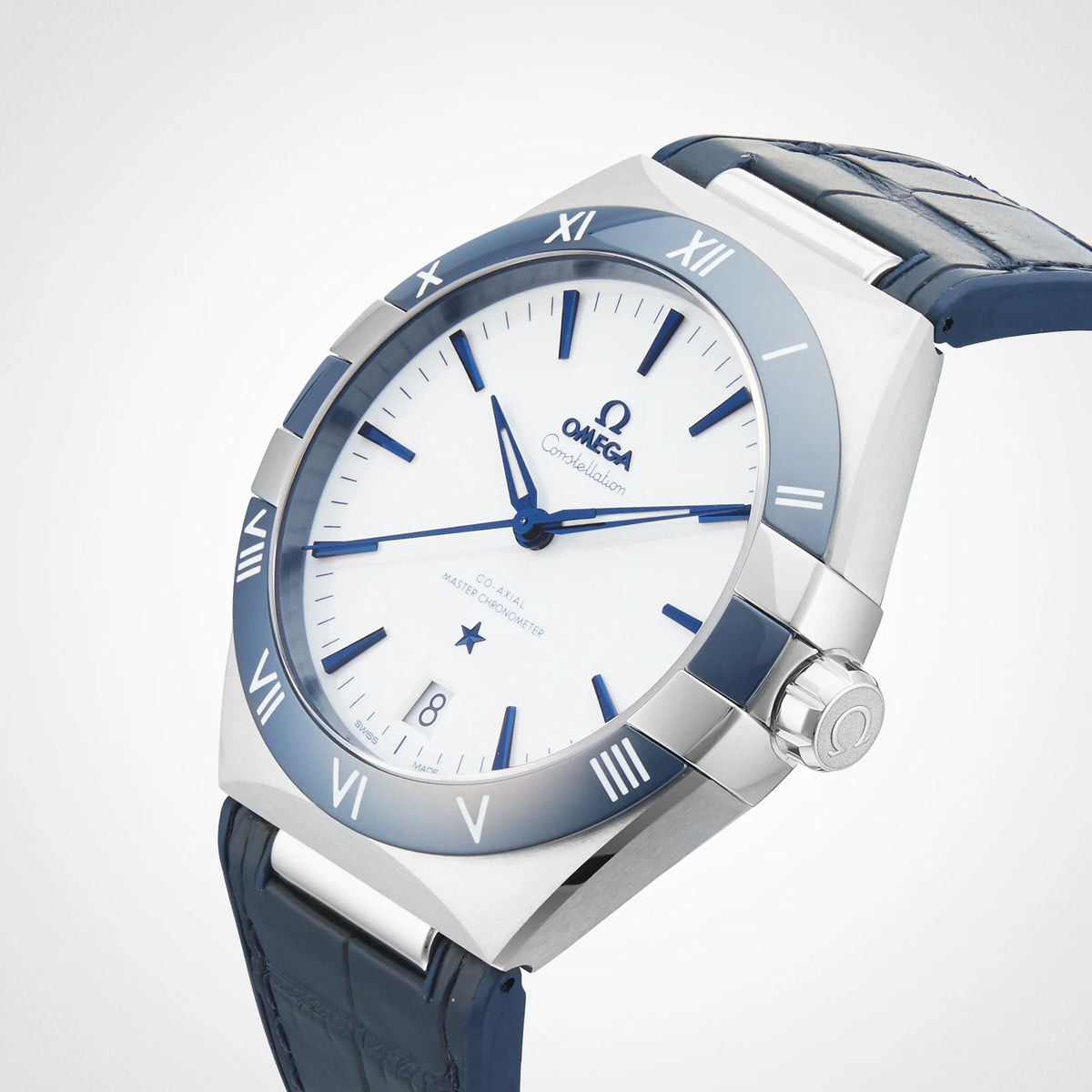Constellation – White Dial, Blue Bezel & Leather Strap