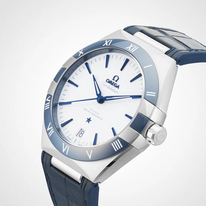 Constellation – White Dial, Blue Bezel & Leather Strap