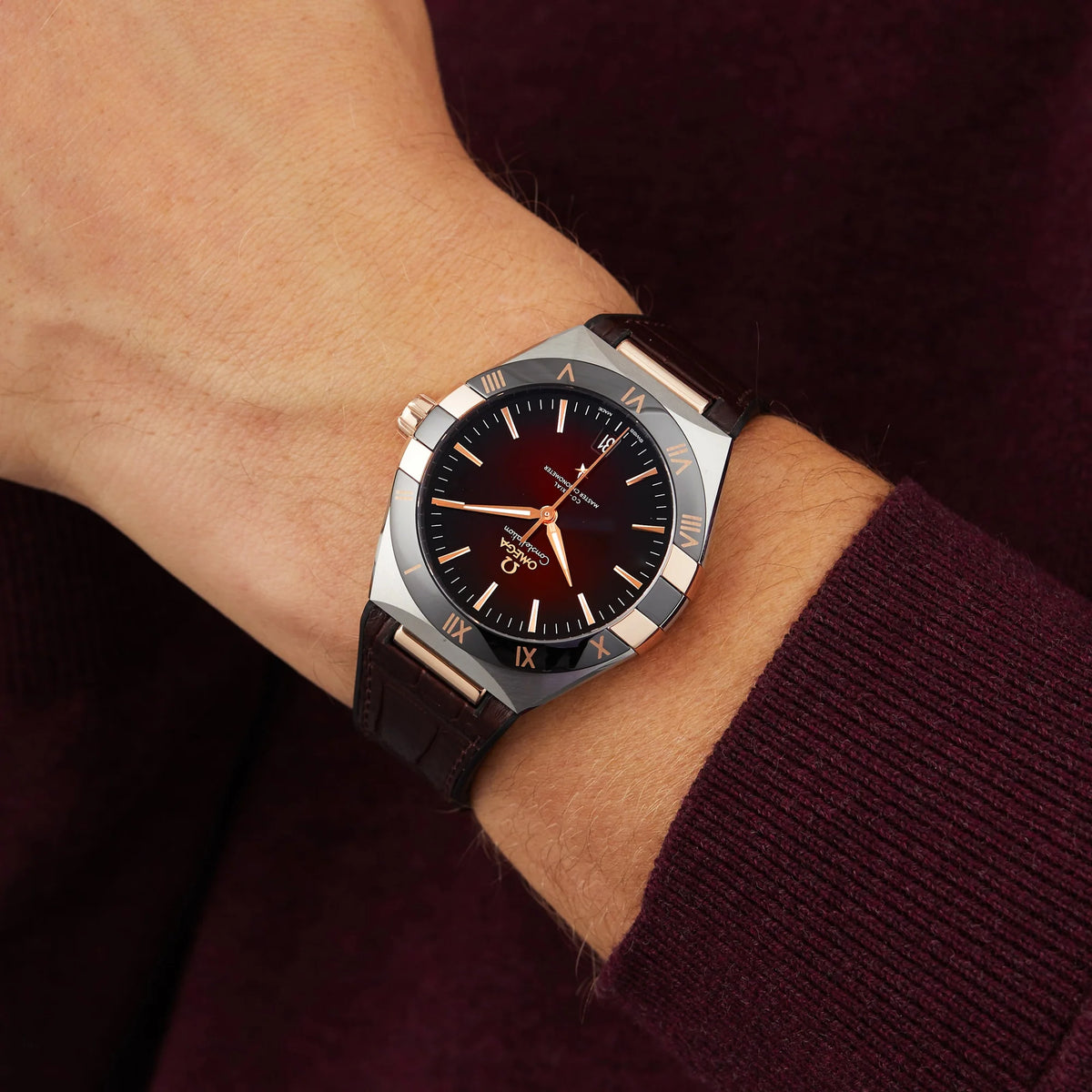 Constellation – Burgundy Dial, Rose Gold & Burgundy Leather Strap