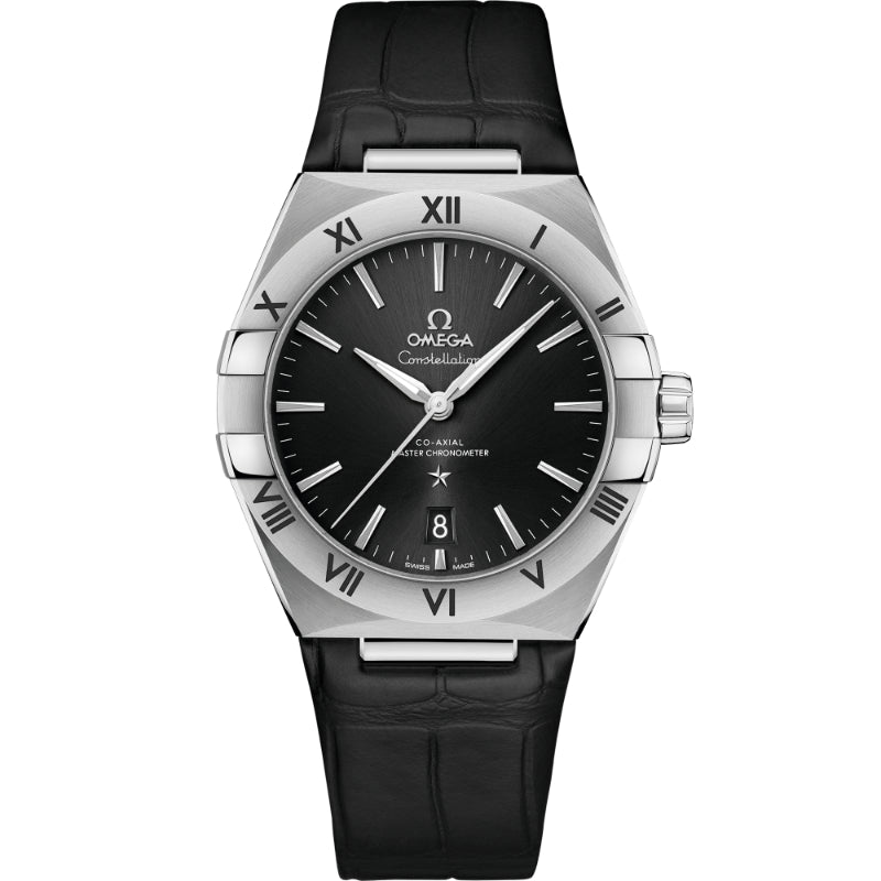 Constellation – Black Dial, Silver Bezel & Black Leather Strap