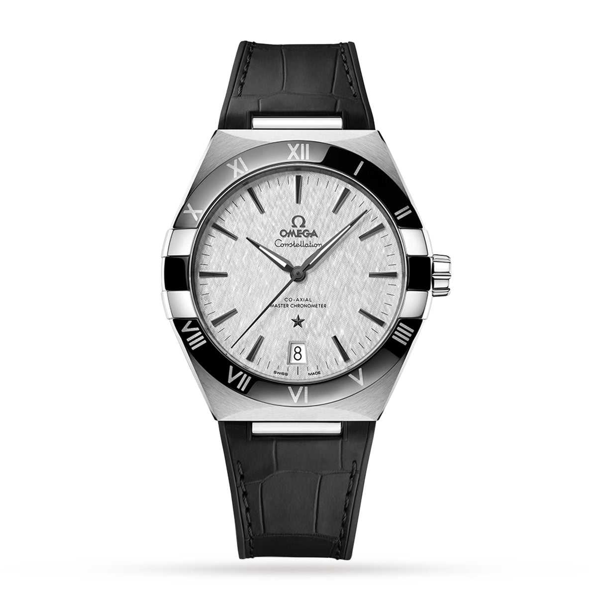 Constellation – Silver Textured Dial, Black Bezel & Leather Strap