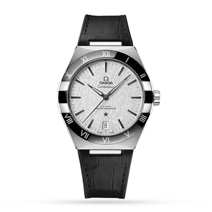 Constellation – Silver Textured Dial, Black Bezel & Leather Strap