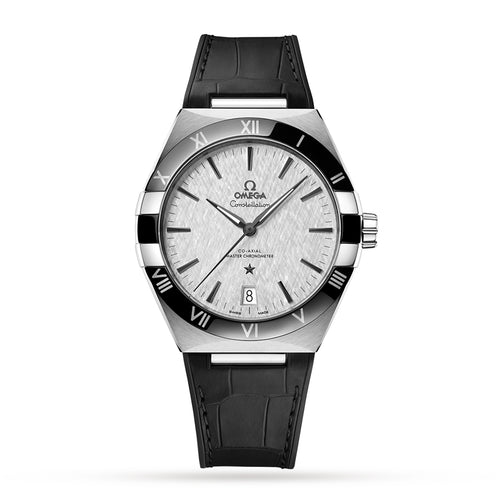 Constellation – Silver Textured Dial, Black Bezel & Leather Strap