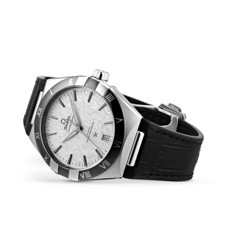 Constellation – Silver Textured Dial, Black Bezel & Leather Strap