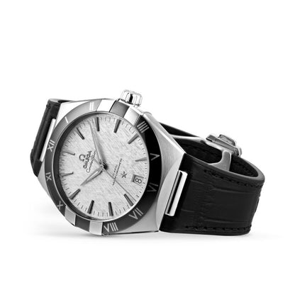 Constellation – Silver Textured Dial, Black Bezel & Leather Strap