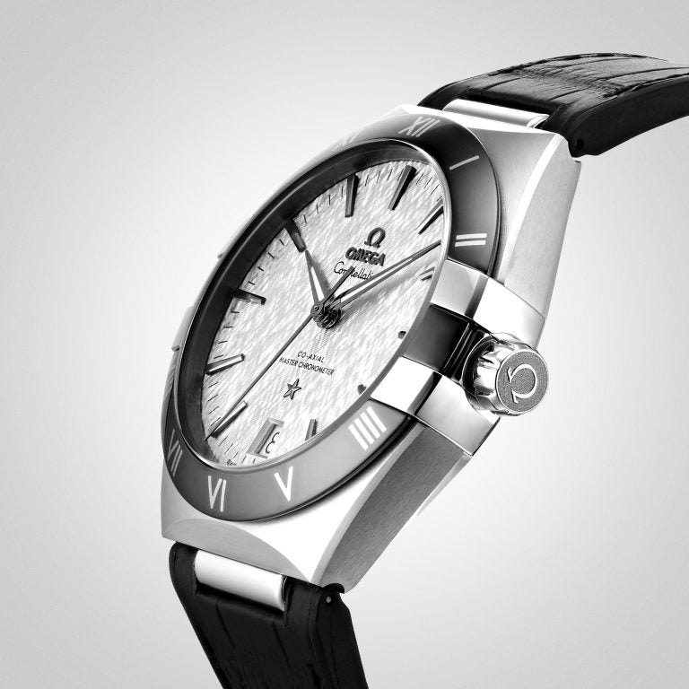 Constellation – Silver Textured Dial, Black Bezel & Leather Strap